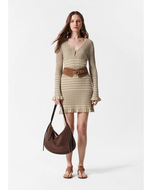 & Other Stories Natural Knitted Long-Sleeve Mini Dress