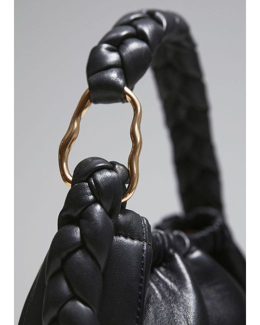 & Other Stories Black Braided Leather Bucket Bag