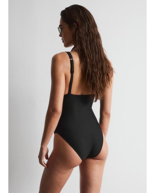 & Other Stories Black Textured Swimsuit
