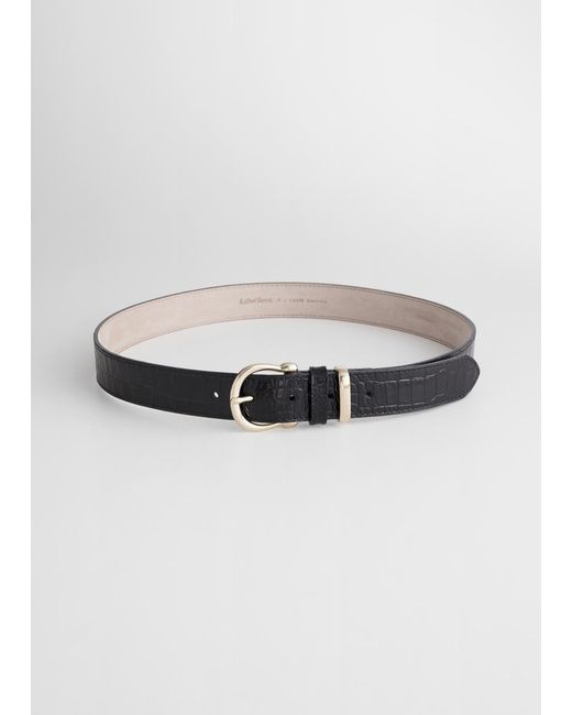 & Other Stories Black Croc Embossed Leather Belt
