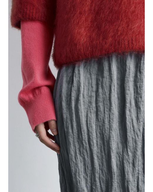 & Other Stories Red Knee-Length Crêpe Skirt