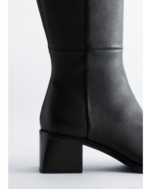 & Other Stories Black High-Shaft Leather Sock Boot