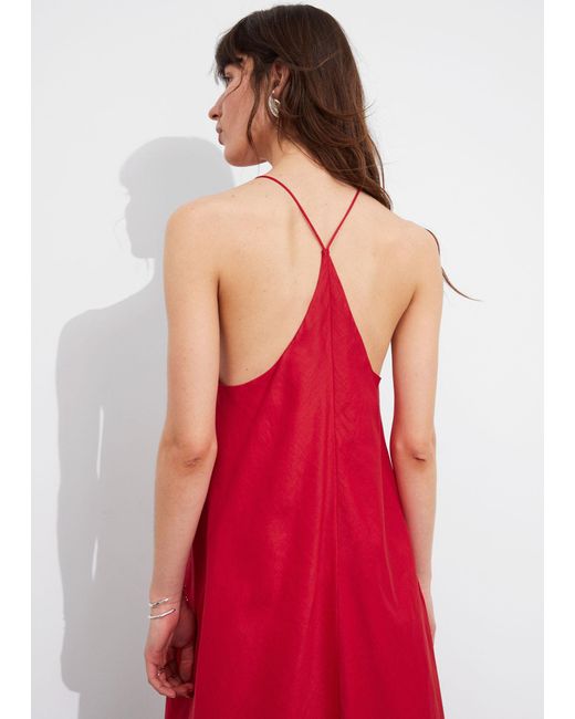 & Other Stories Red Sleeveless Halterneck Midi Dress