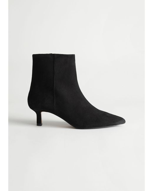 & Other Stories Black Suede Kitten Heel Ankle Boots