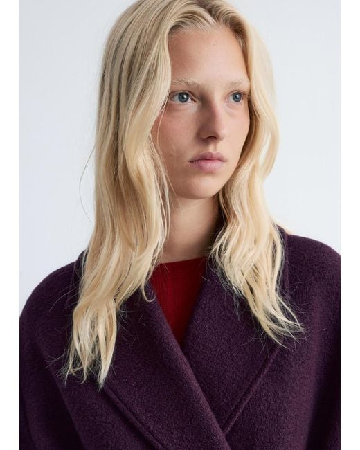 & Other Stories Purple Voluminous Belted Wool Coat