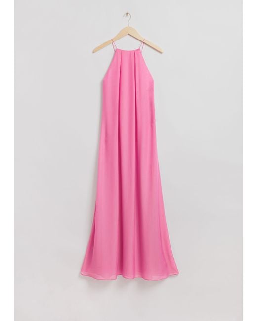 & Other Stories Pink Open-back Strappy Halterneck Dress