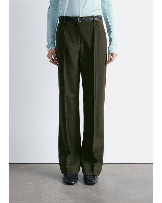 & Other Stories Green Wool-Blend Tailored Trousers