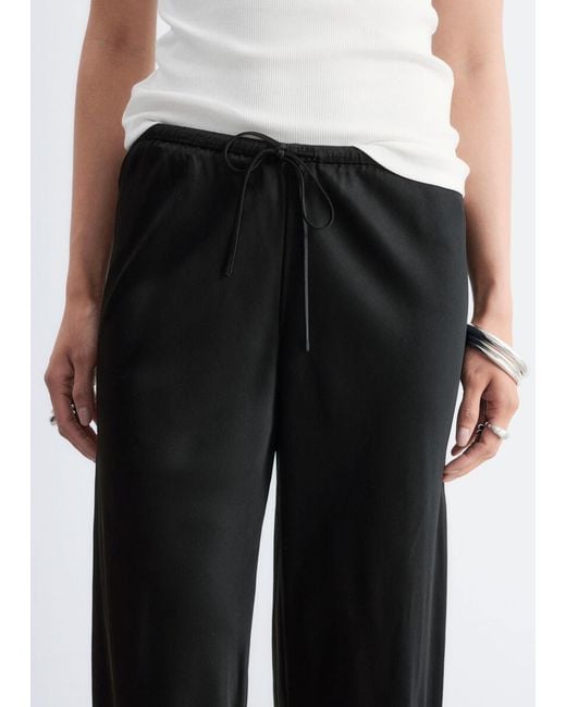 & Other Stories Black Satin Pull-On Trousers