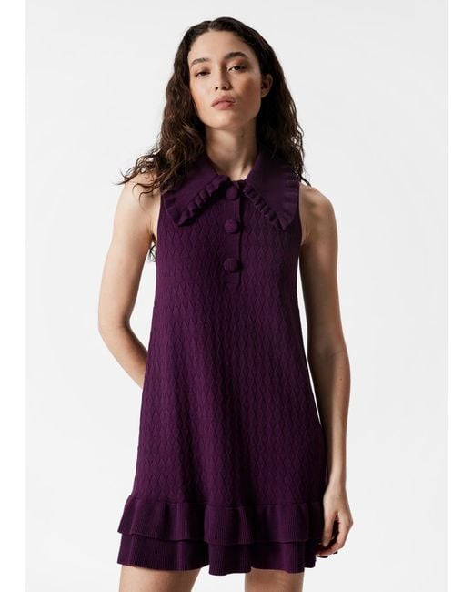 & Other Stories Purple Knitted Frill Mini Dress