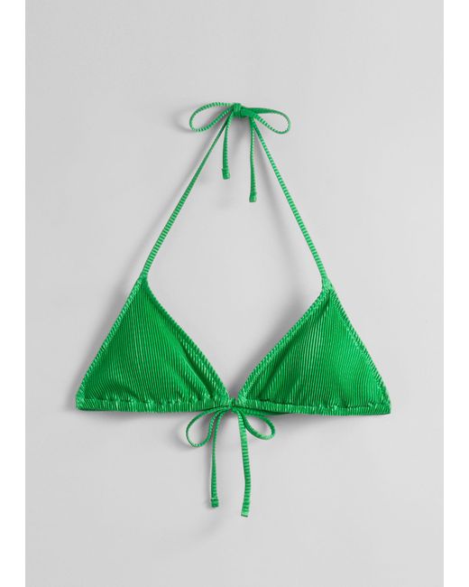 & Other Stories Green Pleated Triangle Bikini Top