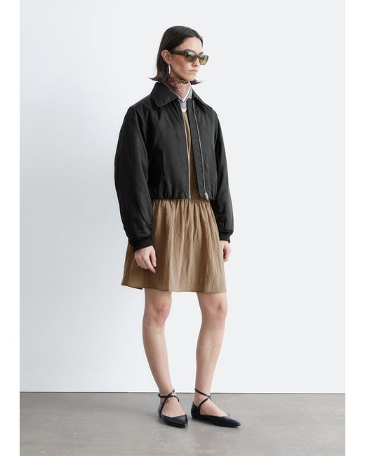 & Other Stories Black Cropped Bomber Jacket