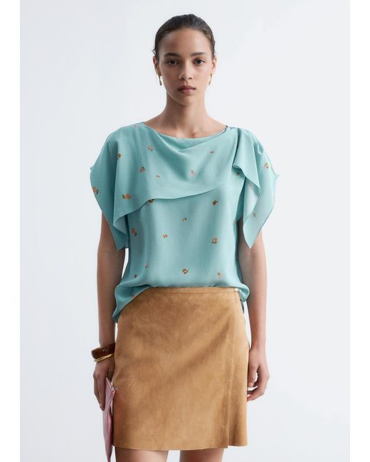 & Other Stories Blue Silk Scarf‑Detail Top