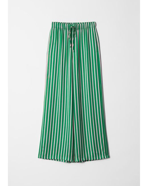 & Other Stories Green Drawstring Satin Trousers