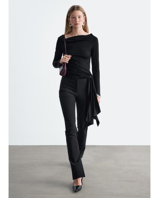 & Other Stories Black Tie Waist Jersey Top