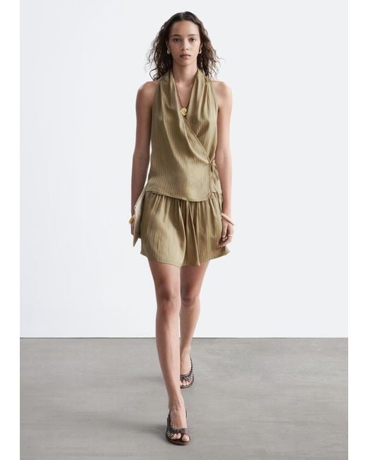& Other Stories Natural Pleated Neck Wrap Top