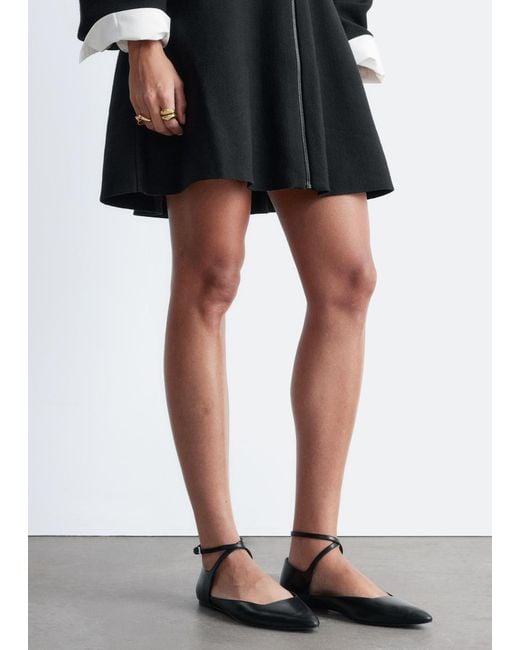 & Other Stories Black Leather Cross-Strap Ballet Flats