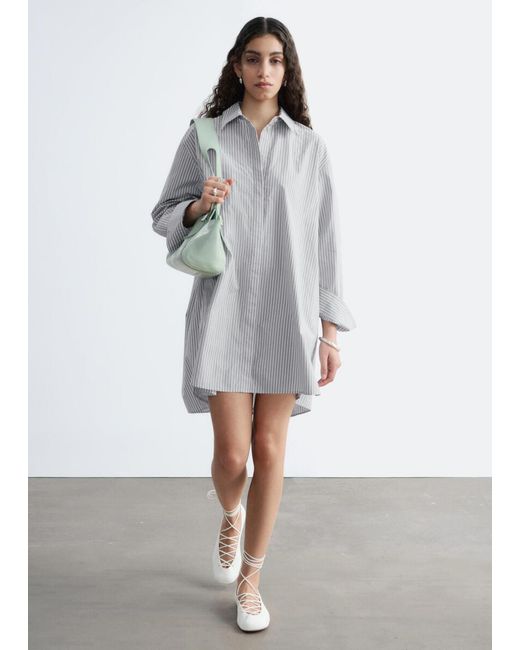 & Other Stories Gray Oversized Shirt Mini Dress