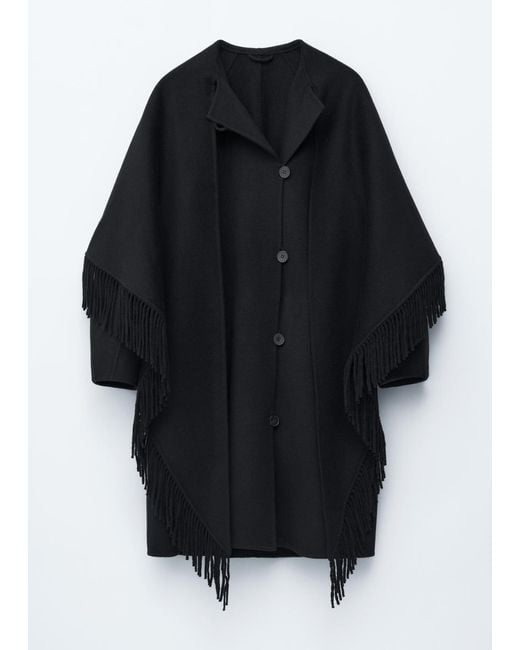 & Other Stories White Fringed Shawl Wool Coat