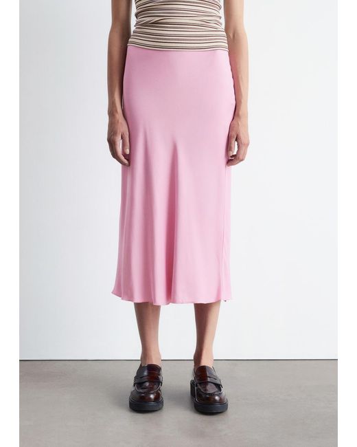& Other Stories Pink Satin Midi Skirt