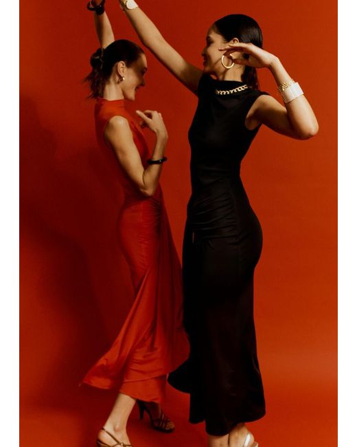 & Other Stories Red Wrap-Front Midi Dress