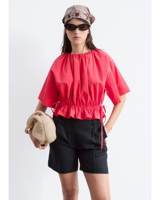 & Other Stories Red Drawstring Top