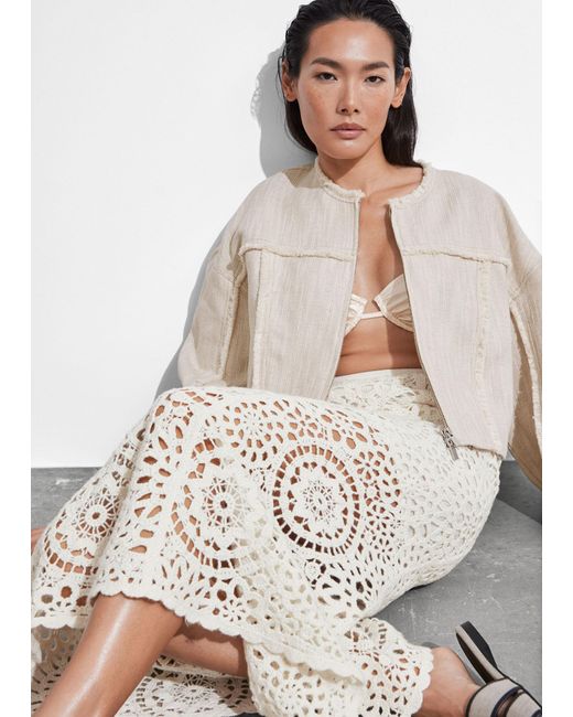 & Other Stories White Crocheted Midi Skirt
