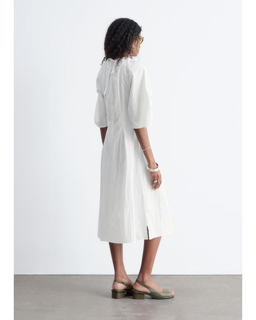 & Other Stories White Sculptural Drawstring Midi Dress