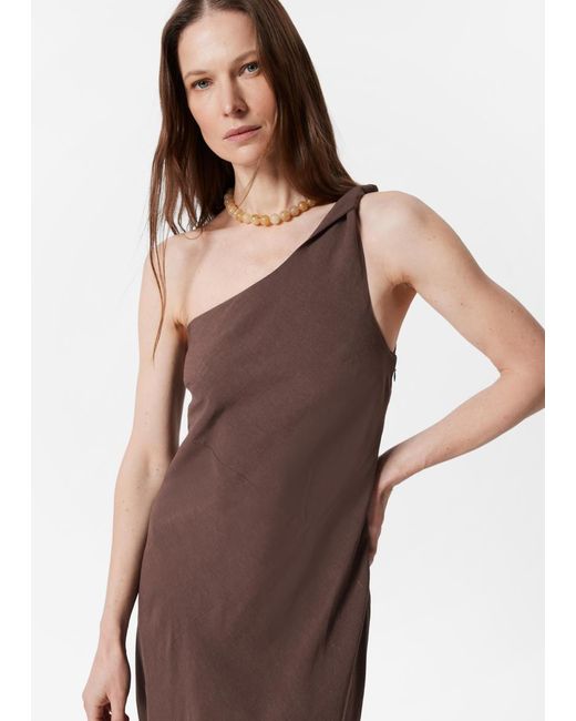 & Other Stories Brown One-Shoulder Midi Dress