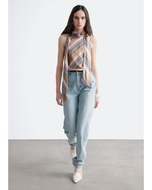 & Other Stories White Scarf-Neck Silk Top