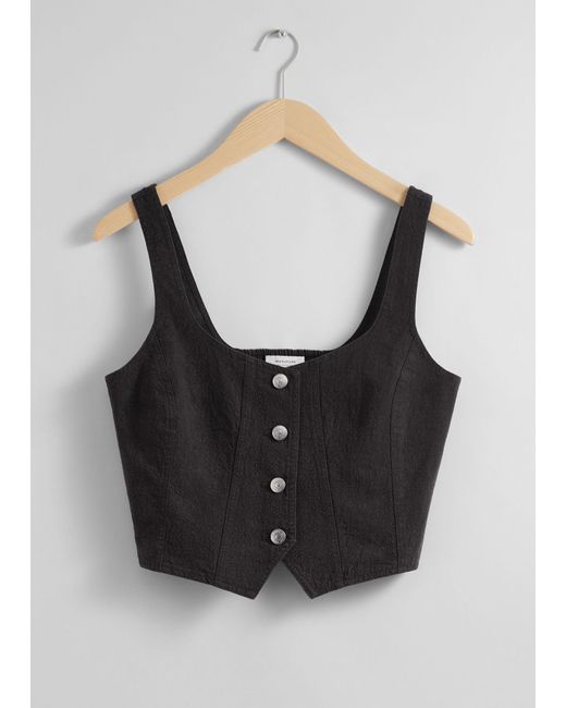 & Other Stories Black Cropped Denim Top
