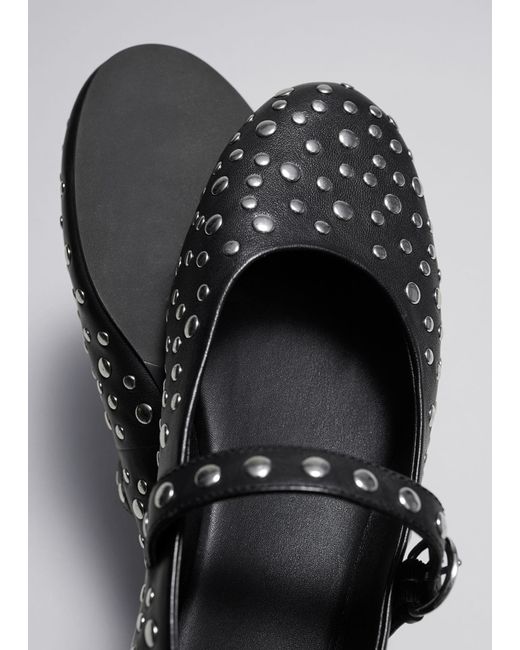 & Other Stories Gray Studded Leather Ballet Flats