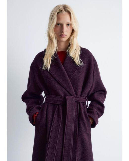 & Other Stories Purple Voluminous Belted Wool Coat
