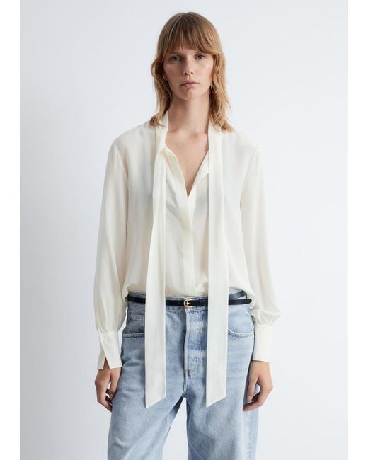 & Other Stories White Tie-Neck Silk Blouse