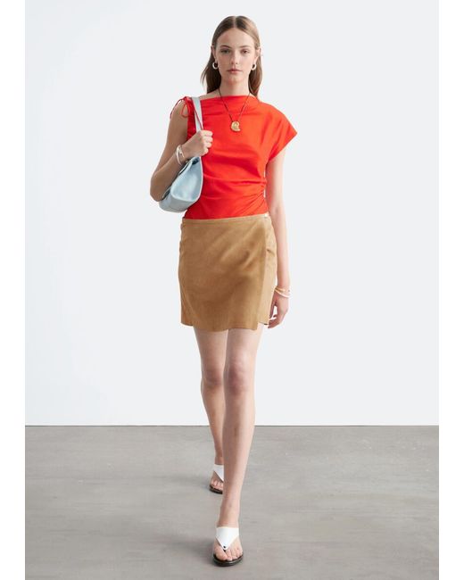 & Other Stories Red Cotton One-Shoulder Top