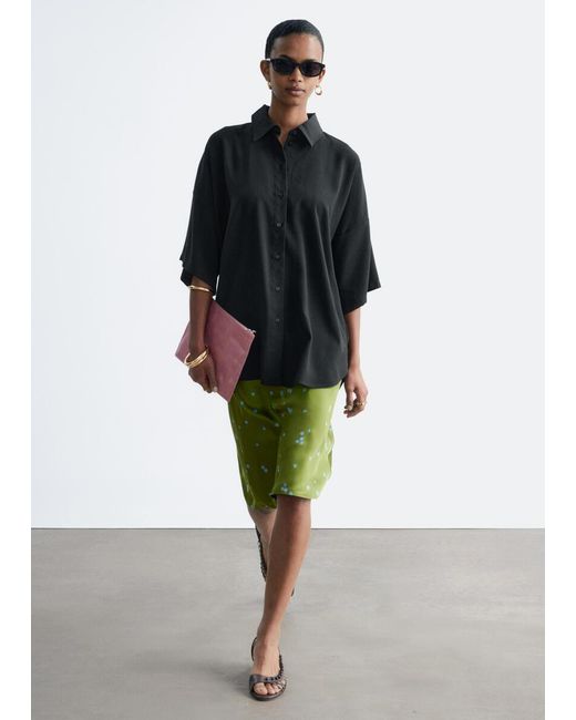 & Other Stories Black Oversized Quarter-Sleeve Shirt