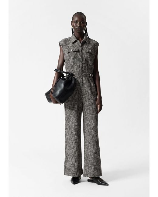 & Other Stories White Wide Sleeveless Tweed Jumpsuit