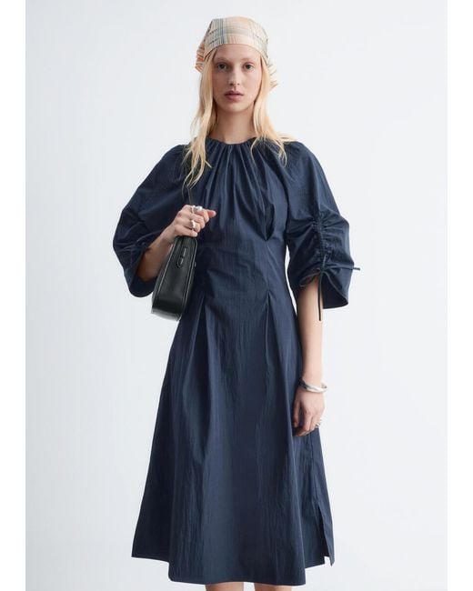 & Other Stories Blue Sculptural Drawstring Midi Dress