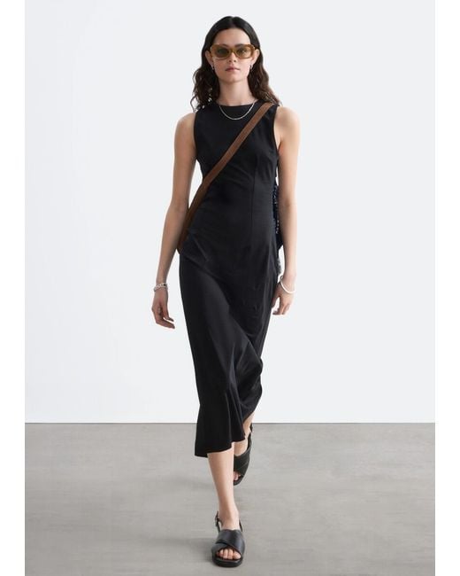 & Other Stories Black Fitted Cotton Jersey Midi Dress