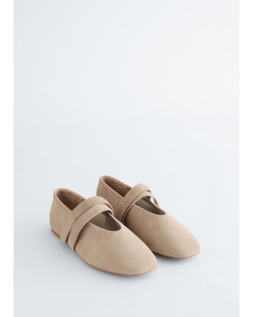 & Other Stories White Cross-Strap Suede Ballet Flats