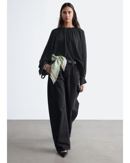 & Other Stories Black Balloon-Sleeve Blouse