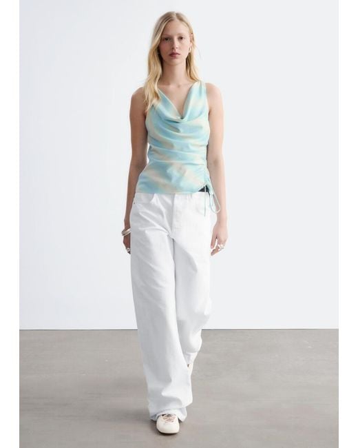 & Other Stories Blue Cowl-Neck Drawstring Top