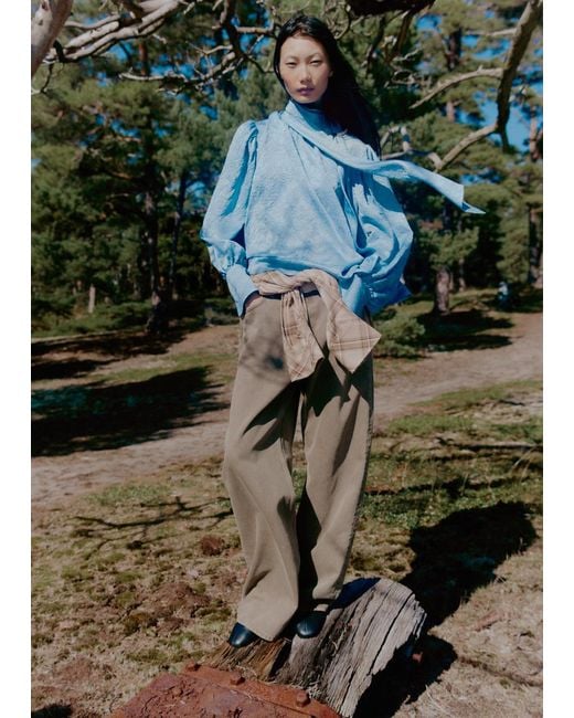 & Other Stories Blue Bow-Collar Blouse