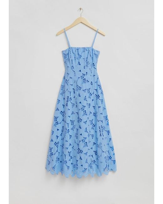 & Other Stories Blue Boned Broderie Anglaise Maxi Dress