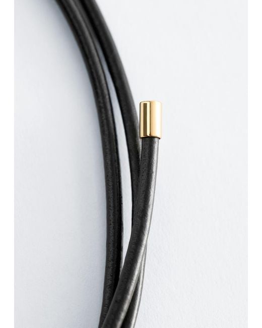 & Other Stories Black Ring-Pendant Leather Necklace