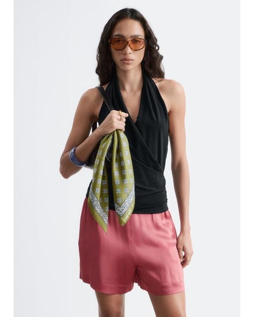 & Other Stories Red Satin Pull-On Shorts