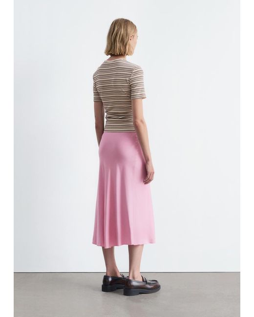 & Other Stories Pink Satin Midi Skirt