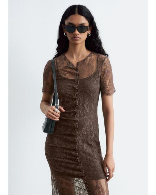 & Other Stories Brown Scalloped Lace Dress
