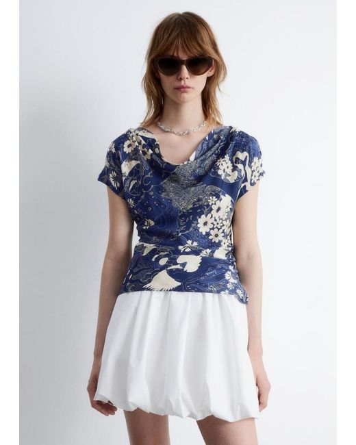 & Other Stories Blue Draped Cowl-Neck Top