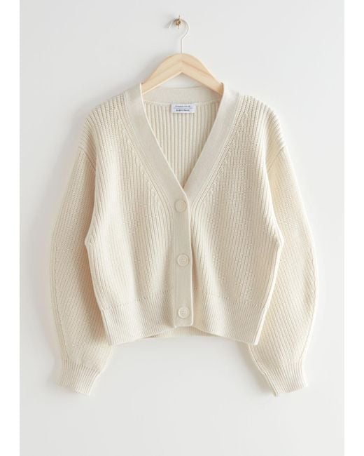 & Other Stories White Cropped Boxy Rib Cardigan