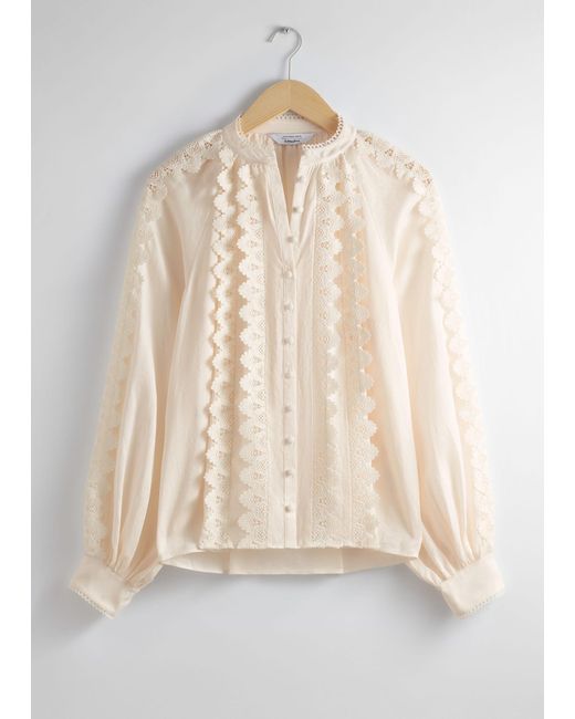 & Other Stories Natural Scalloped Lace Blouse
